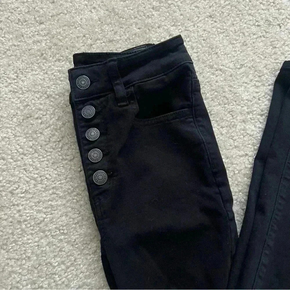 American Eagle Outfitters Button Super Hi Rise Jeggings Black Women’s Size 0 Reg - Picture 5 of 14